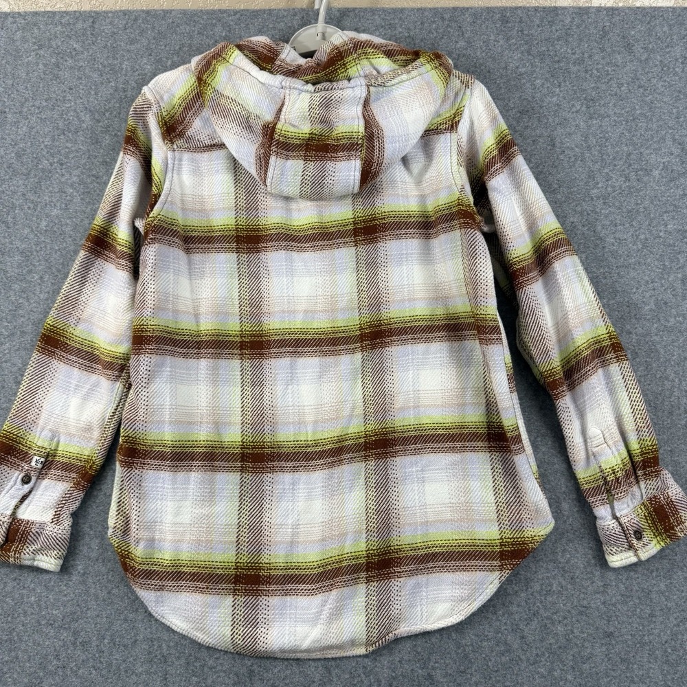 Kavu Hooded Cotton Shacket Jacket Women's L Beige Green Plaid - Picture 6 of 7